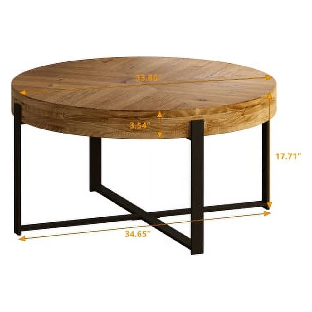 Round Coffee Table with Black Cross Legs Base P5006