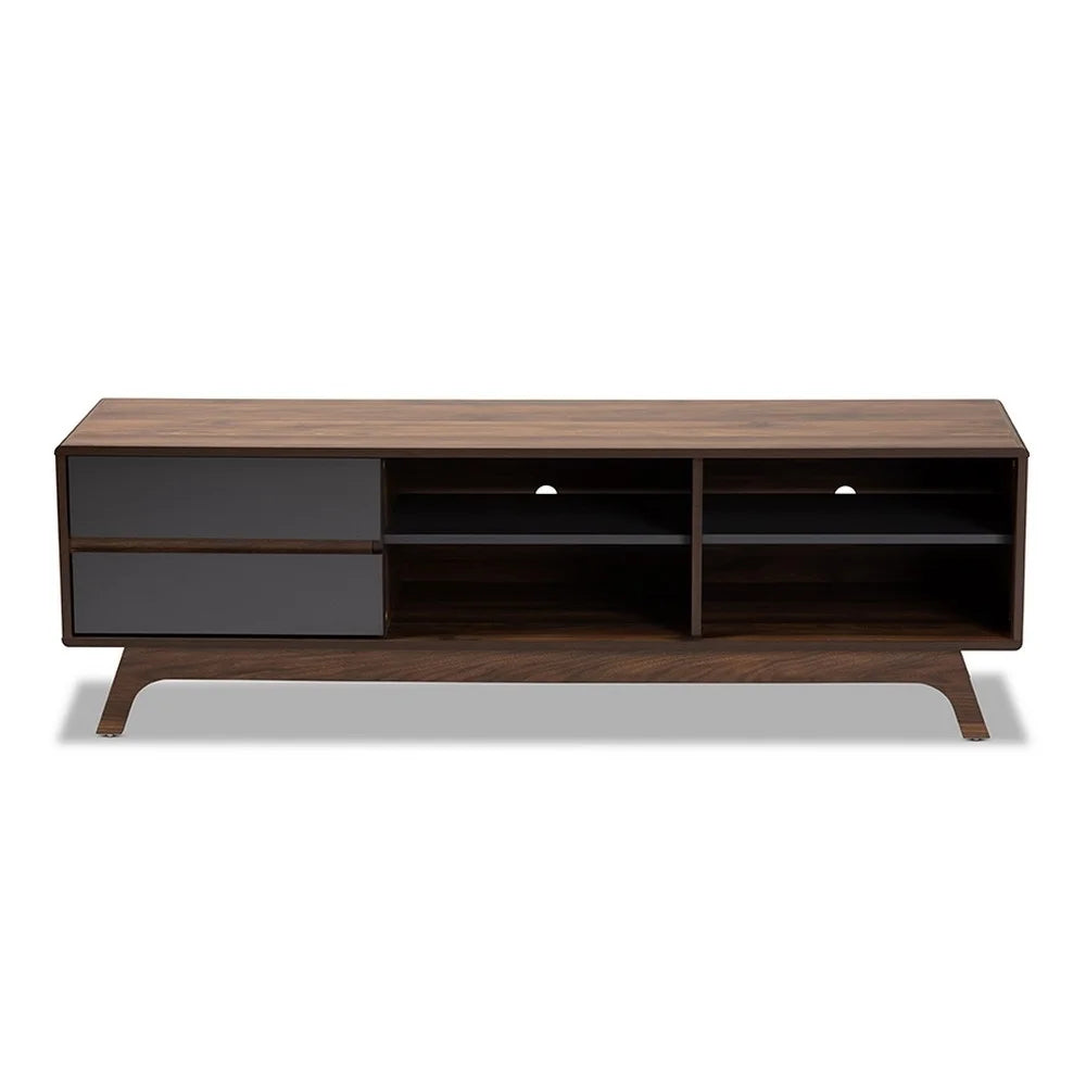 Grey and Walnut 2-Drawer Wood TV Stand Q13034