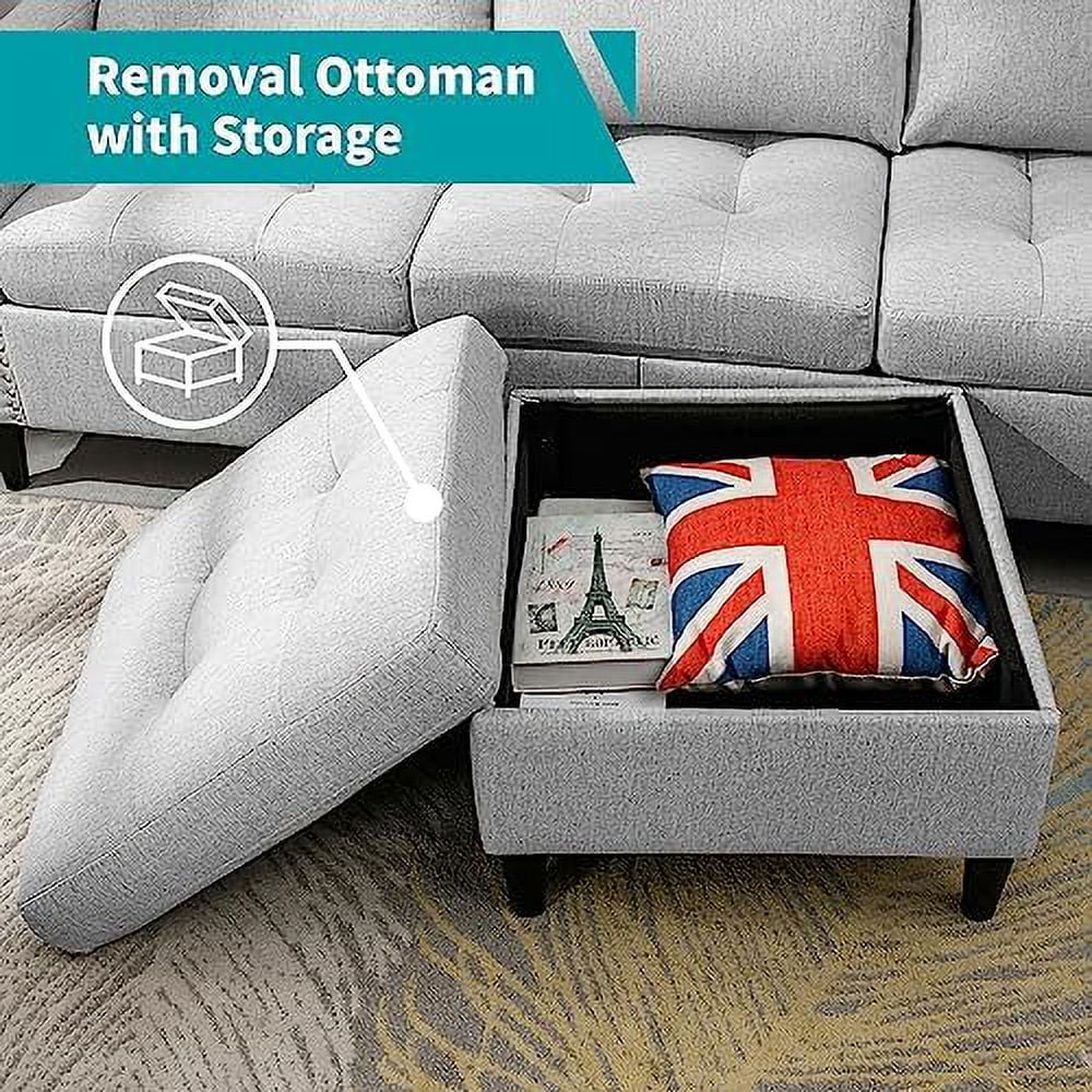 Reversible 3 Seat L Shaped Sectional Sofa Bed with Ottoman Chaise Beige H340
