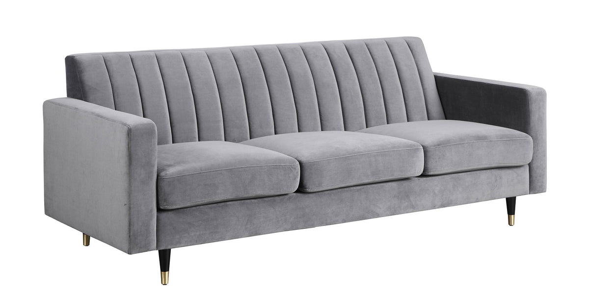 Grey Velvet Channel Tufting Sofa Set 2Pcs X7155