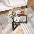 Round Glass Coffee Table with Tempered Glass Top & Wood Base I312