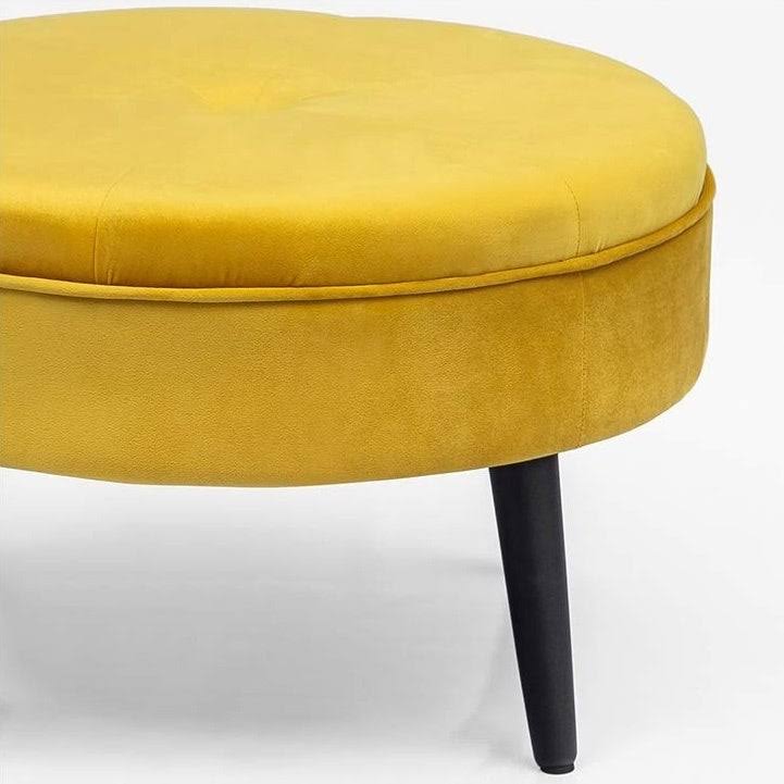 Yellow Round Tufted Fabric Ottoman P5493