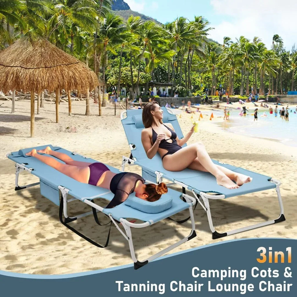 Adjustable 5-Position Folding Chaise Lounge Chair with Mattress and Pillow V467120