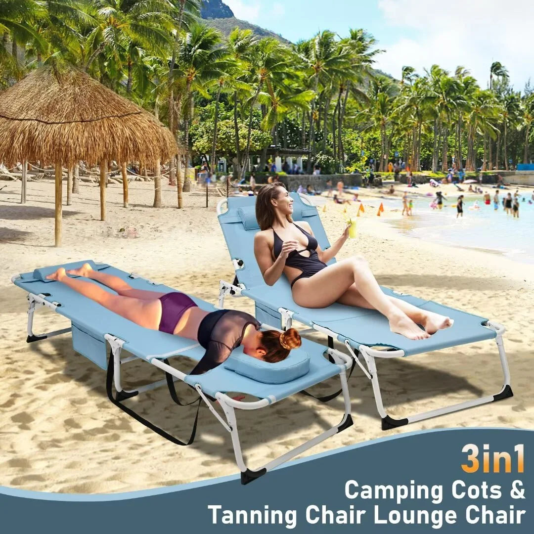 Adjustable 5-Position Folding Chaise Lounge Chair with Mattress and Pillow V467120