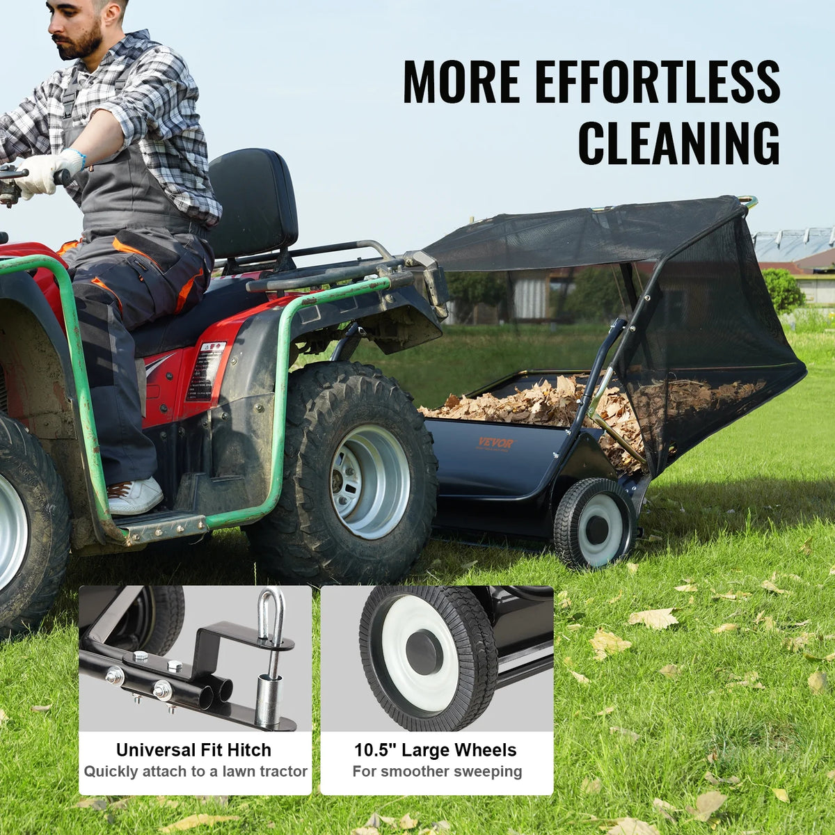 Tow Behind Lawn Sweeper 44 Inch, 25 cu. ft Leaf & Grass Collector E183154