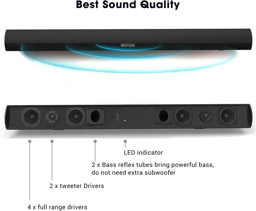 Sound Bar with Bluetooth 5.0, 40 Inch, 6 Drivers, 105dB, Wall Mountable A93333