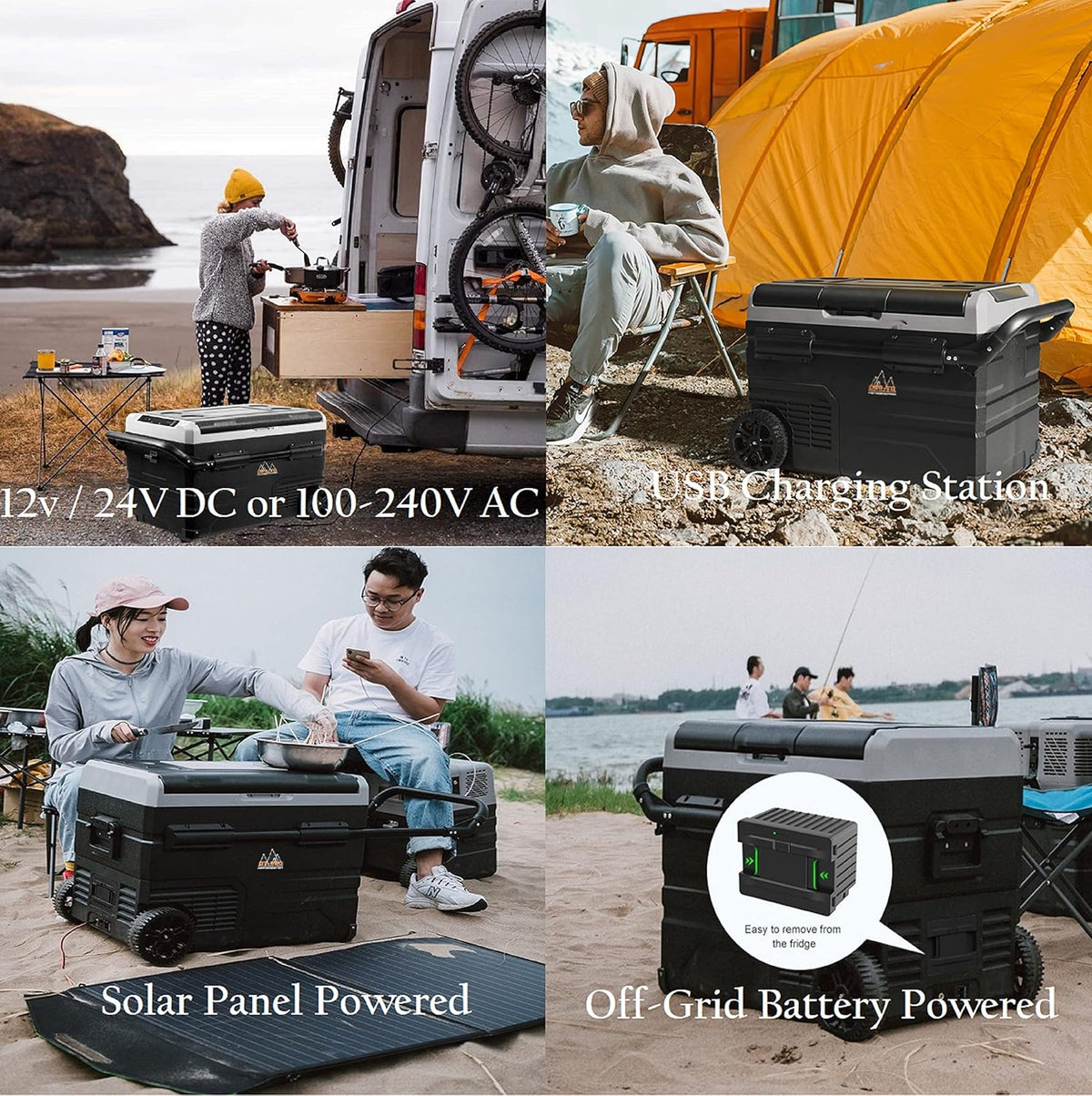 Portable Battery Operated Camping Fridge with Wheels, Dual Zone Freezer F573