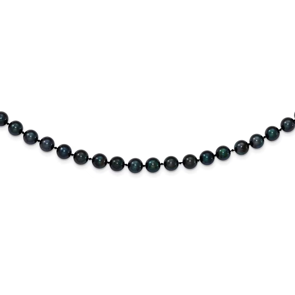 14k White Gold 6-7mm Round Black Akoya Cultured Pearl Necklace H429