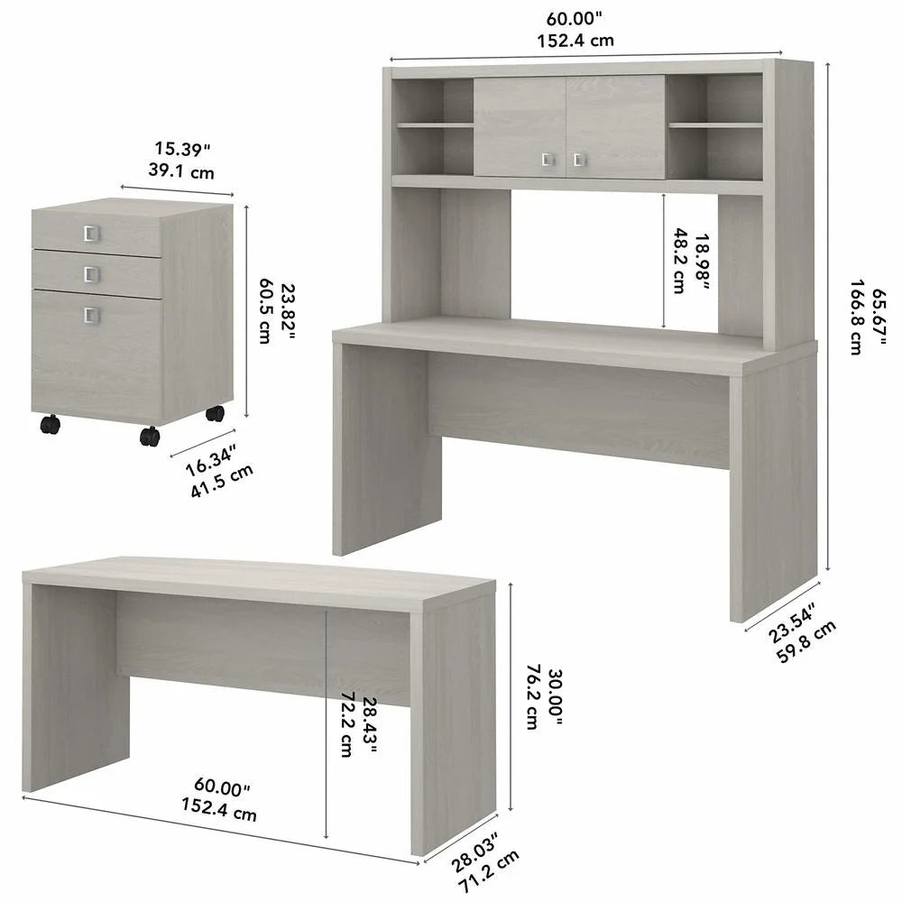 Gray Sand Desk and Credenza with Drawers S43677
