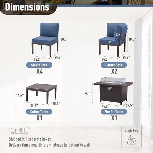 8 Pieces Metal Patio Furniture Set with Fire Pit Table J294
