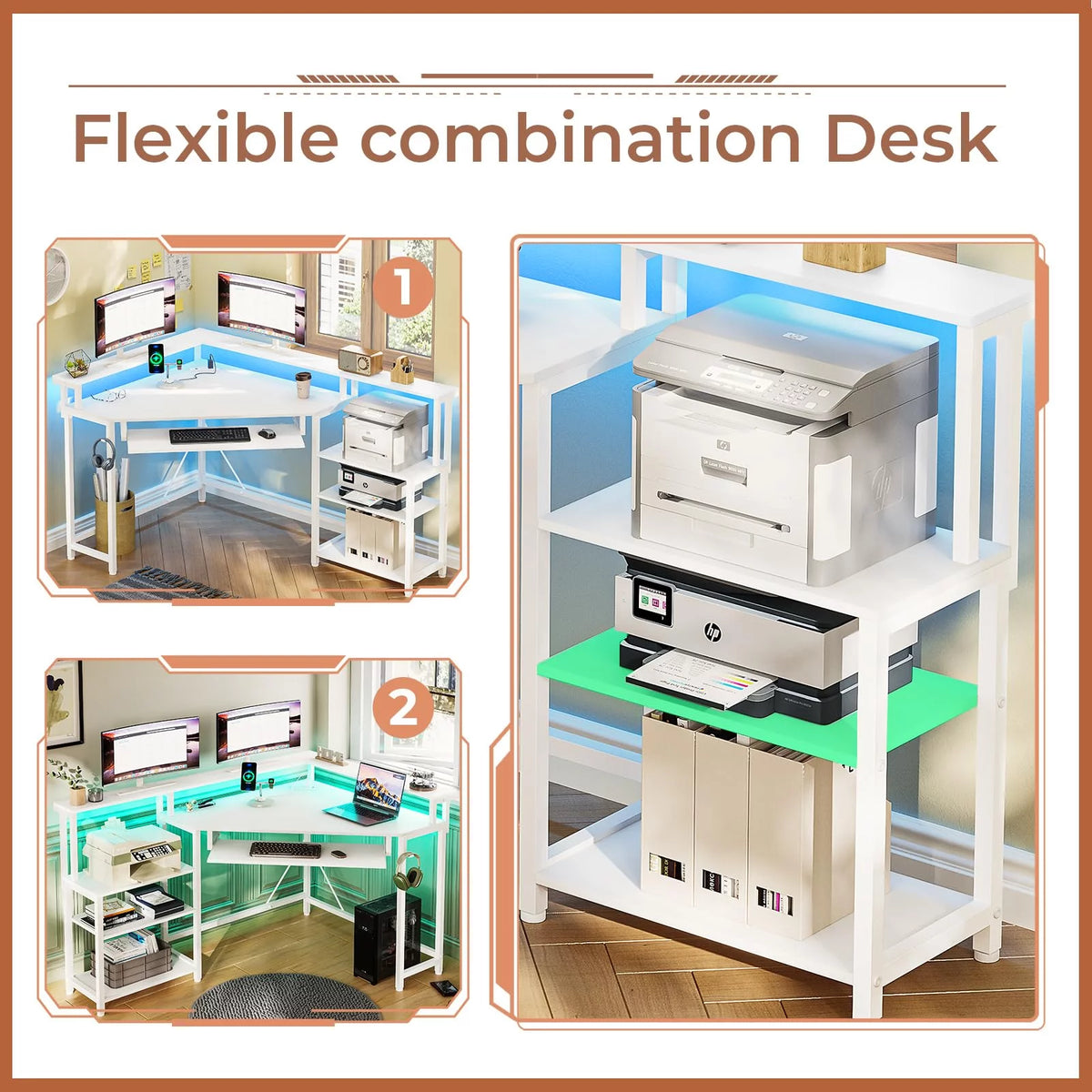 White Computer Desk with Power Outlets F922007
