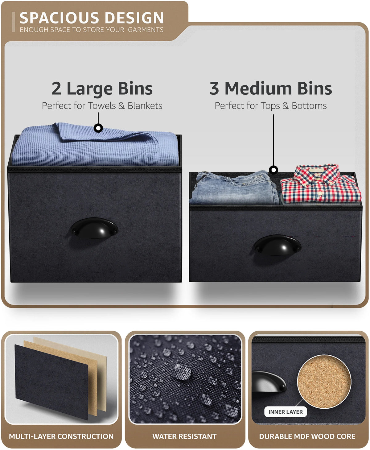 Black 5-Drawer Steel Frame Dresser D1616