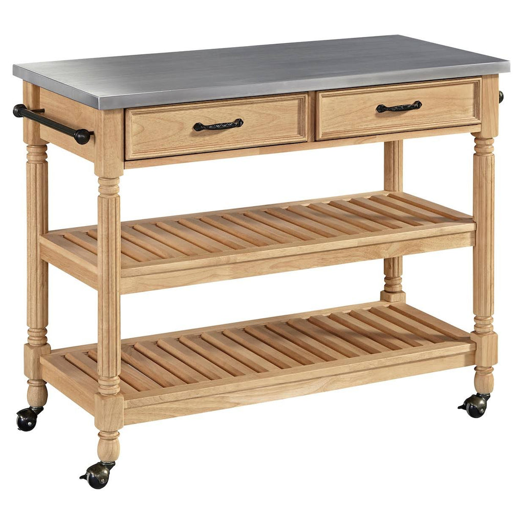 Natural Kitchen Cart with Stainless Steel Top J74032
