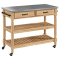 Natural Kitchen Cart with Stainless Steel Top J74032