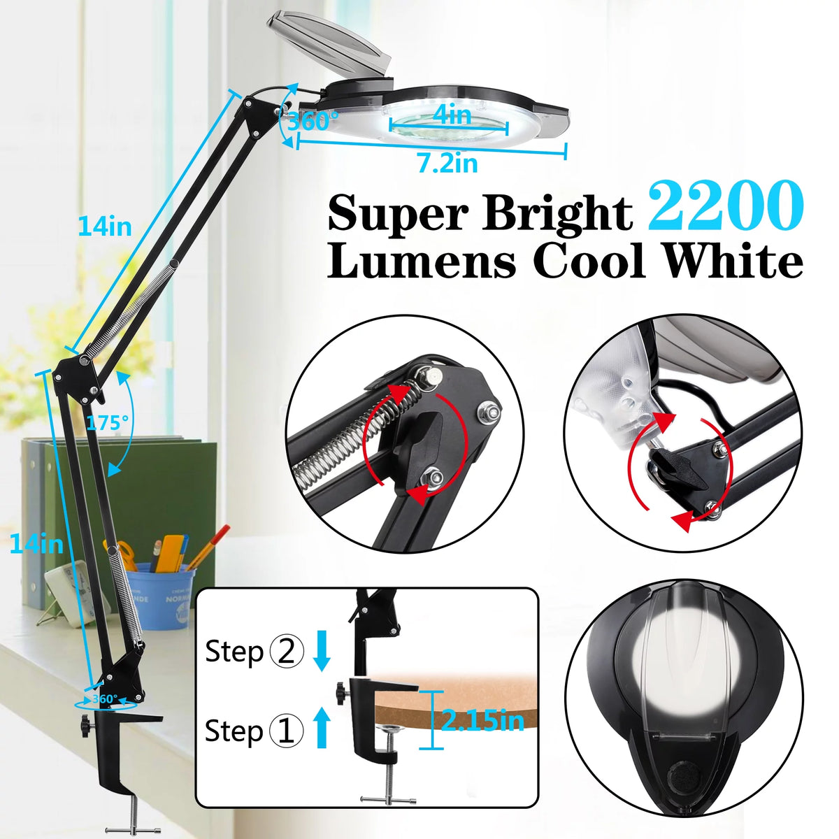 5-10X LED Magnifying Desk Lamp with Clamp V9153