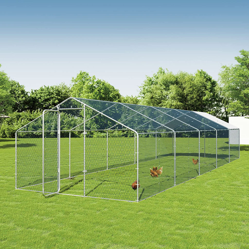 Large Metal Walk-in Chicken Coop with Waterproof UV Protection Cover J654534