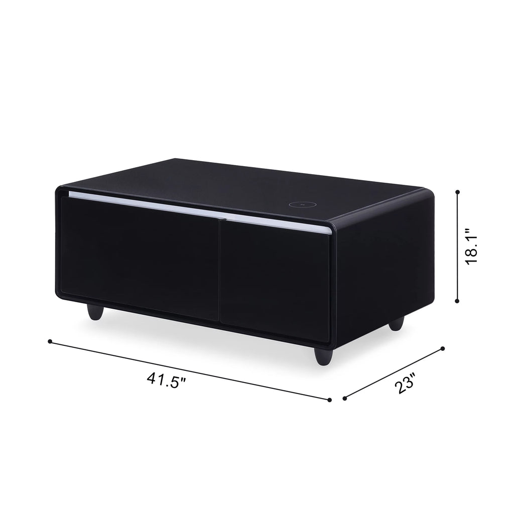 41.5" Smart Coffee Table with Fridge Drawers, Wireless Charging, USB Ports and Outlet, Black O640