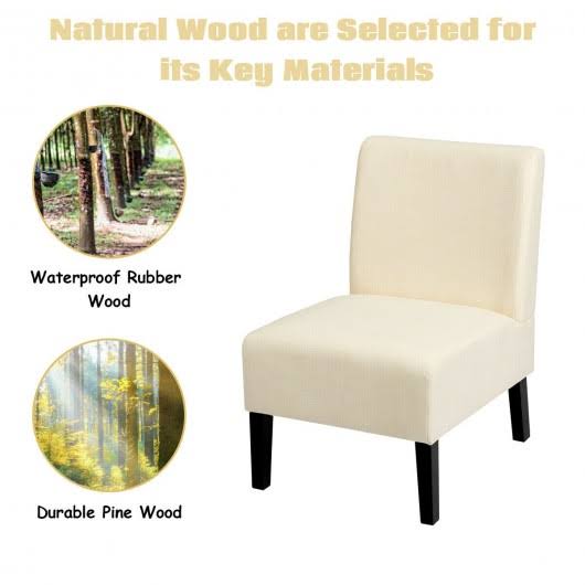 Beige Armless Accent Chair with Rubber Wood Legs L458