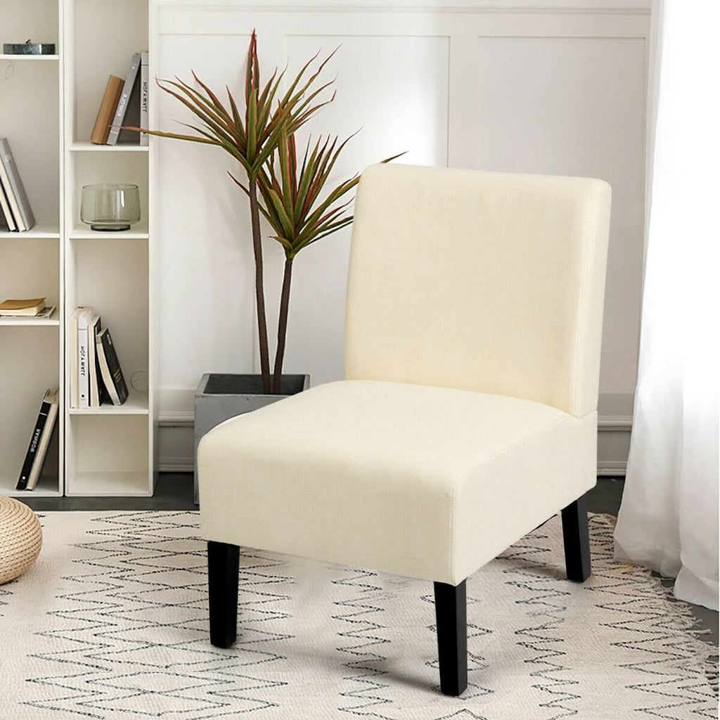 Beige Armless Accent Chair with Rubber Wood Legs L458