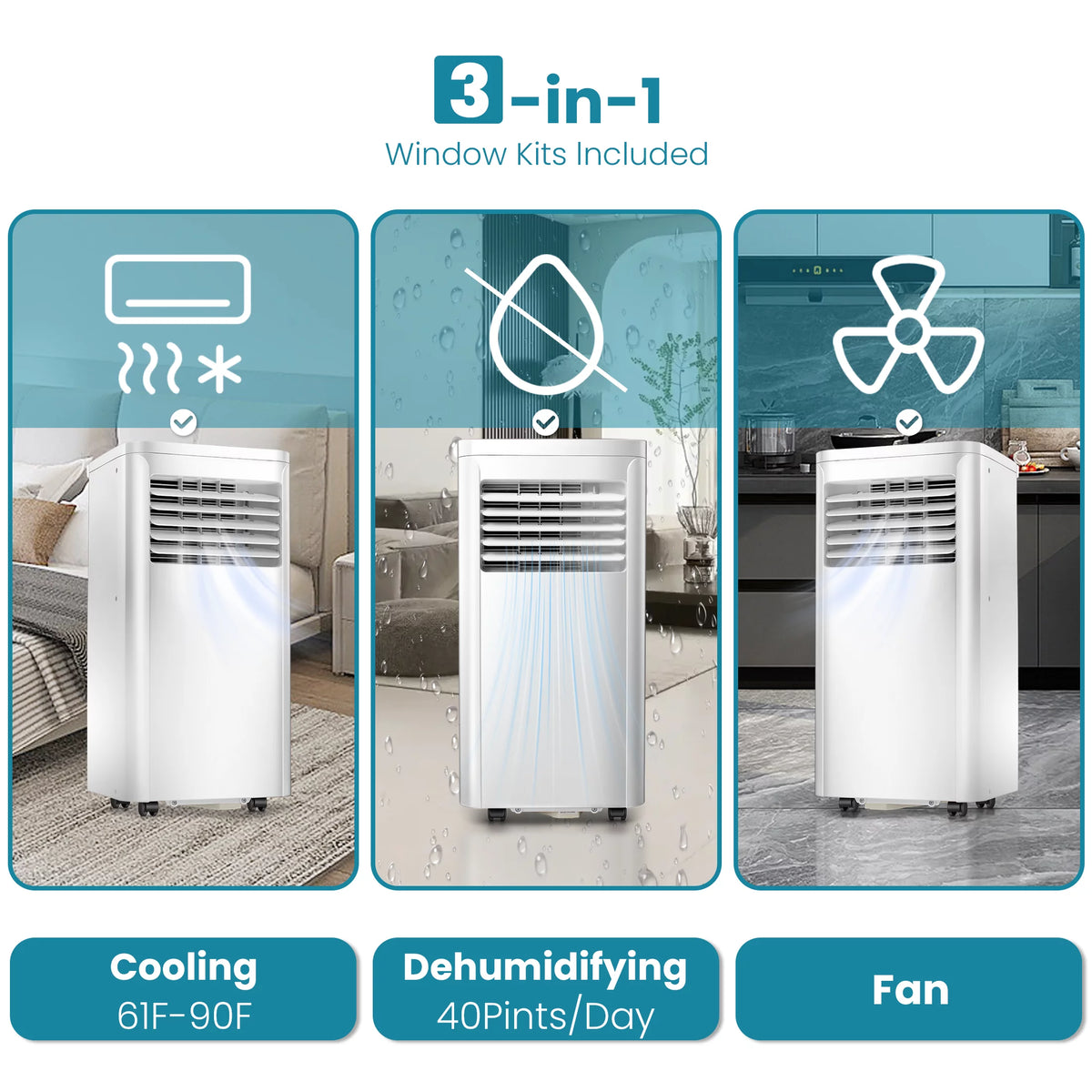 6000BTU 3-in-1 Portable Air Conditioner with Dehumidifier Fan White I840