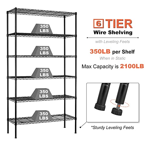 6-Tier NSF Certified Wire Shelving Unit on Wheels Black O156