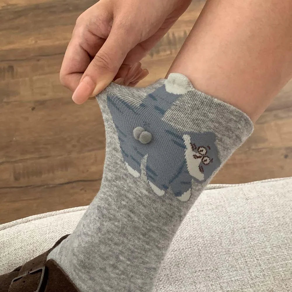 Cute Cat Cotton Socks with Pom Poms X44445