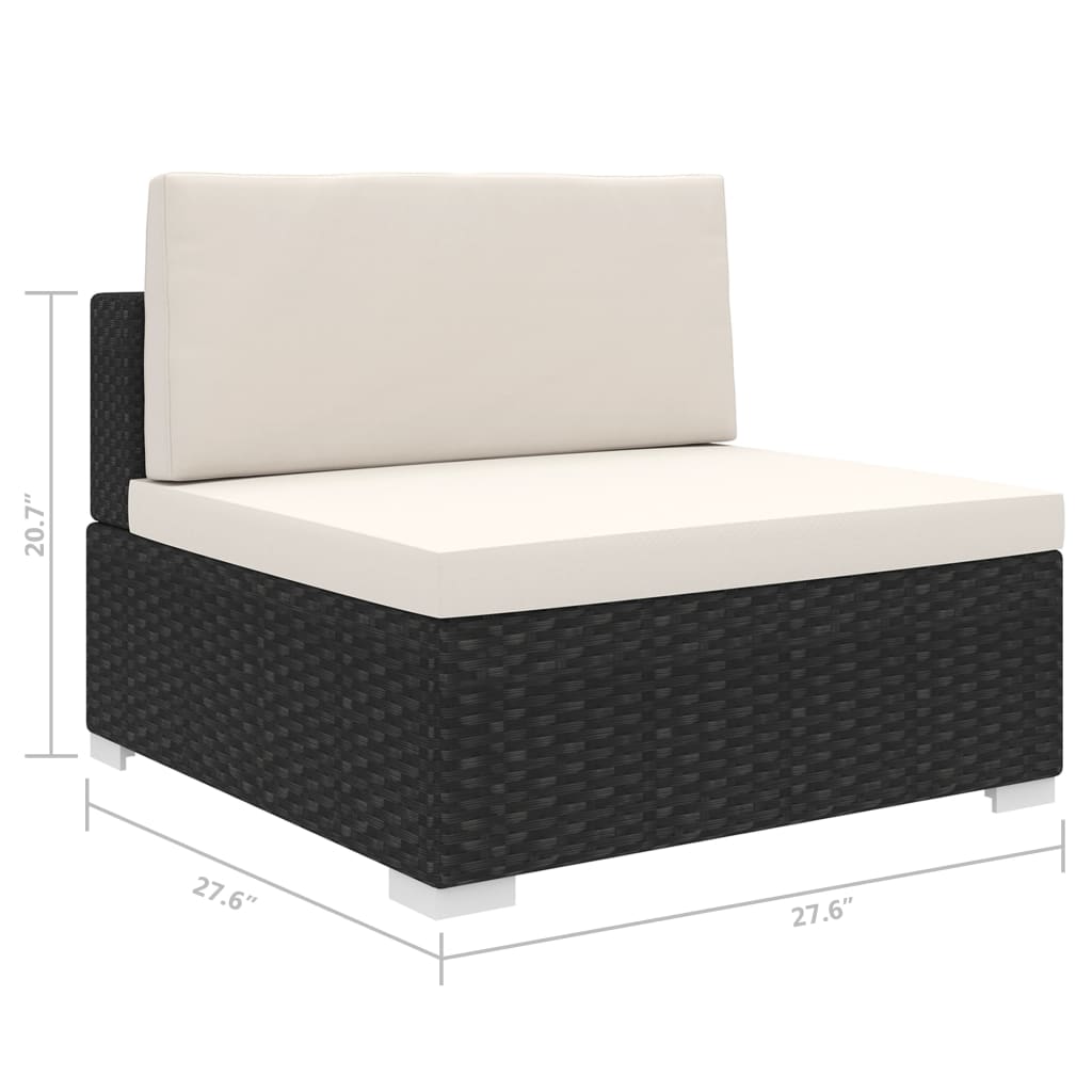 Poly Rattan Black Sectional Middle Seat with Cushions D383