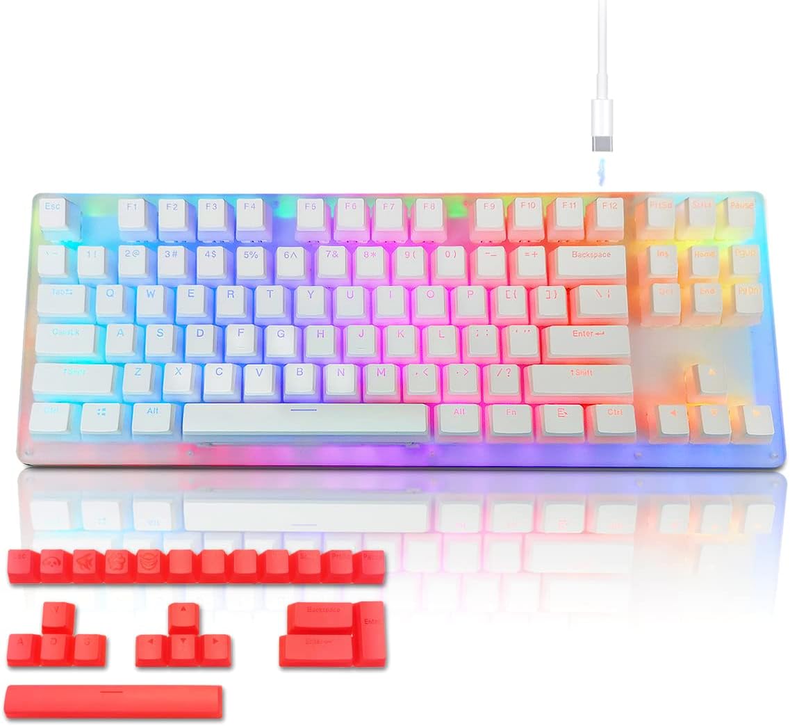 White TKL Hot Swappable Mechanical Keyboard with Pudding Keycaps J689