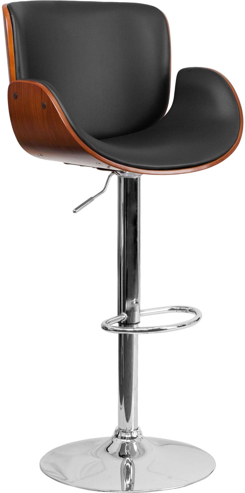 Walnut Bentwood Adjustable Height Barstool with Curved Black Vinyl Seat U8412