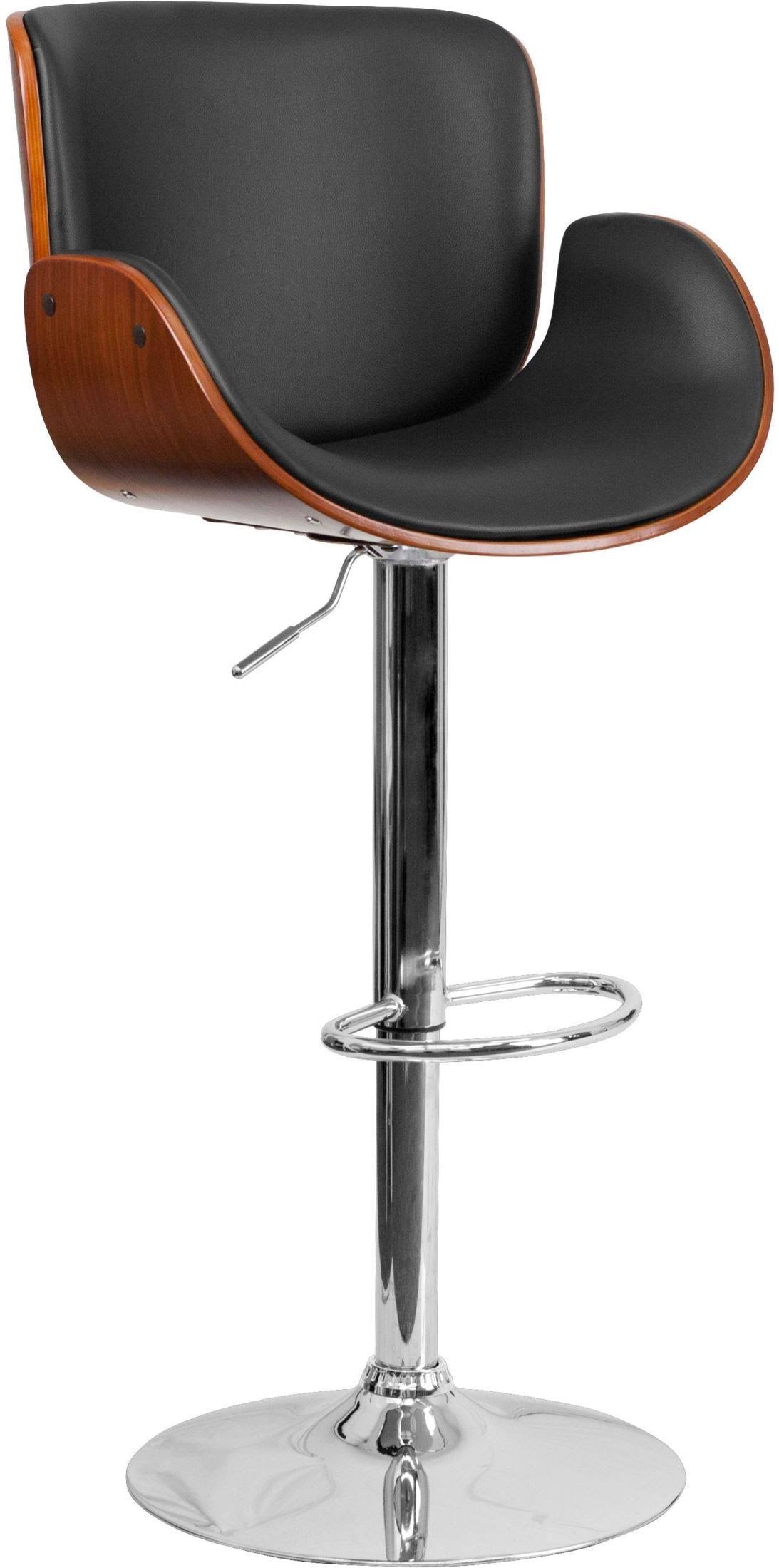 Walnut Bentwood Adjustable Height Barstool with Curved Black Vinyl Seat U8412