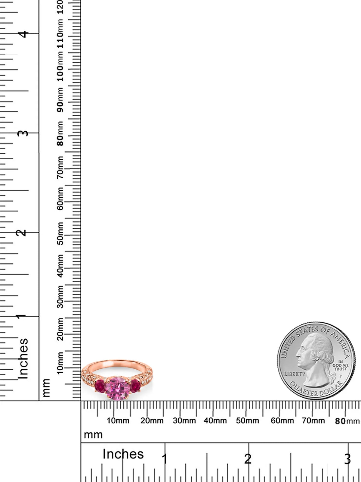 18K Rose Gold Plated Silver Pink Moissanite Red Created Ruby and White Moissanite Engagement Ring Z179