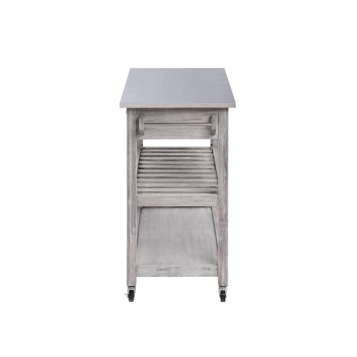 Storm Gray Wire-Brush Kitchen Cart with Stainless Steel Top U761