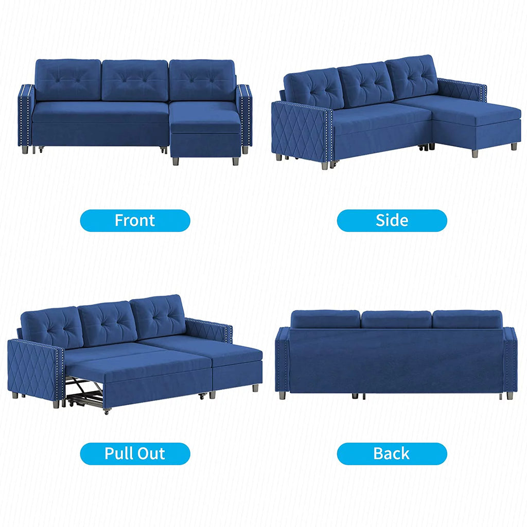 Velvet L-Shape Sleeper Sectional Sofa with Chaise Storage W916