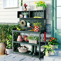 Green Wooden Potting Bench Table with Storage Shelves U86251