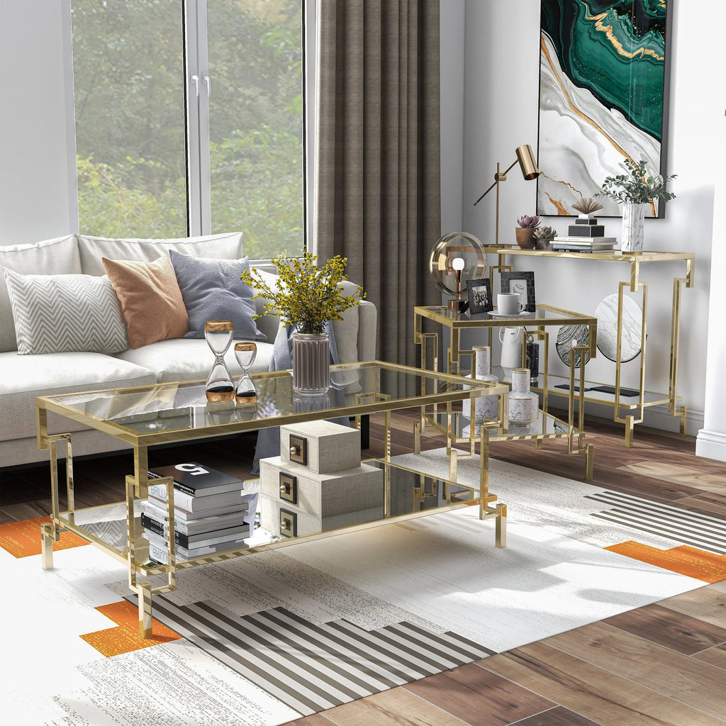 Glass Top 3-Piece Coffee Table Set with Shelf T985
