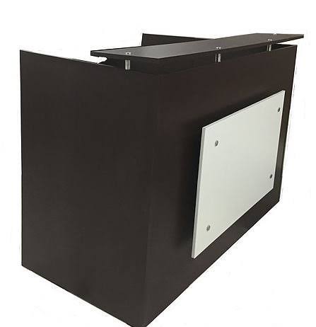 Reception Desk Shell for 15x22 Monitor, 60x22 W by 30x22 D by 44x22 H, Espresso and White Front I6654