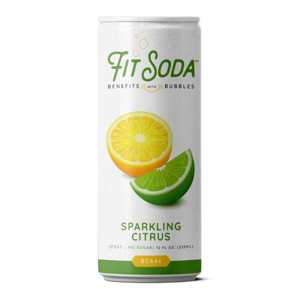 Sparkling Citrus Fit Soda, Zero Calorie Soft Drink, Hydrating Electrolytes & BCAAs (24 PACK) Pack of 2 G6119