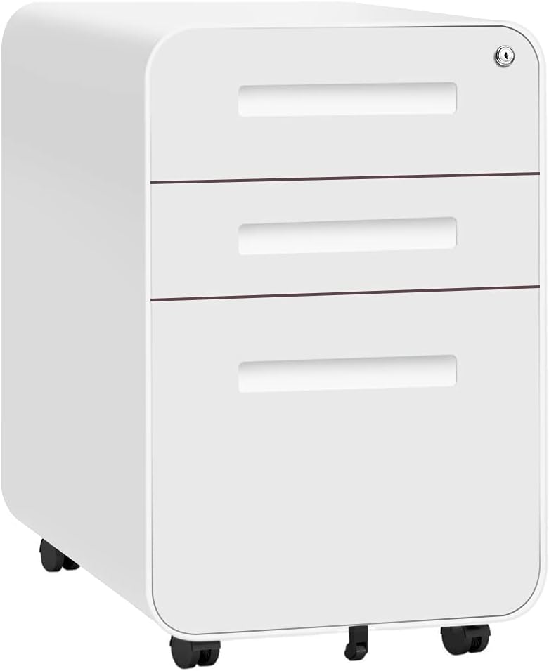 Pink 3 Drawer Rolling File Cabinet with Lock and Wheels, Metal Steel Frame K9563