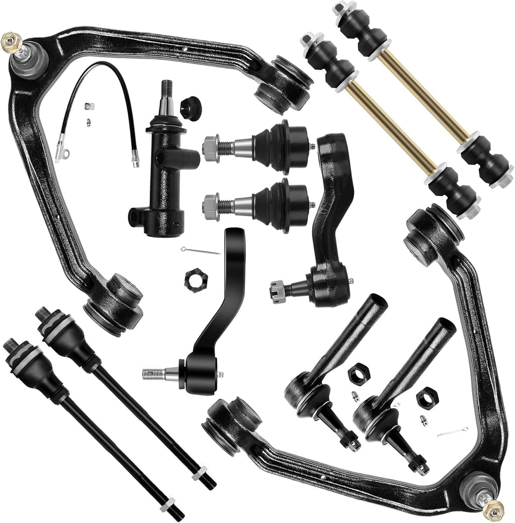 13pcs Suspension Kit Upper Control Arm and Ball Joint Assembly Lower Ball Joints Stabilizer Bar Link Kits Outer Inner Tie Rod End S131