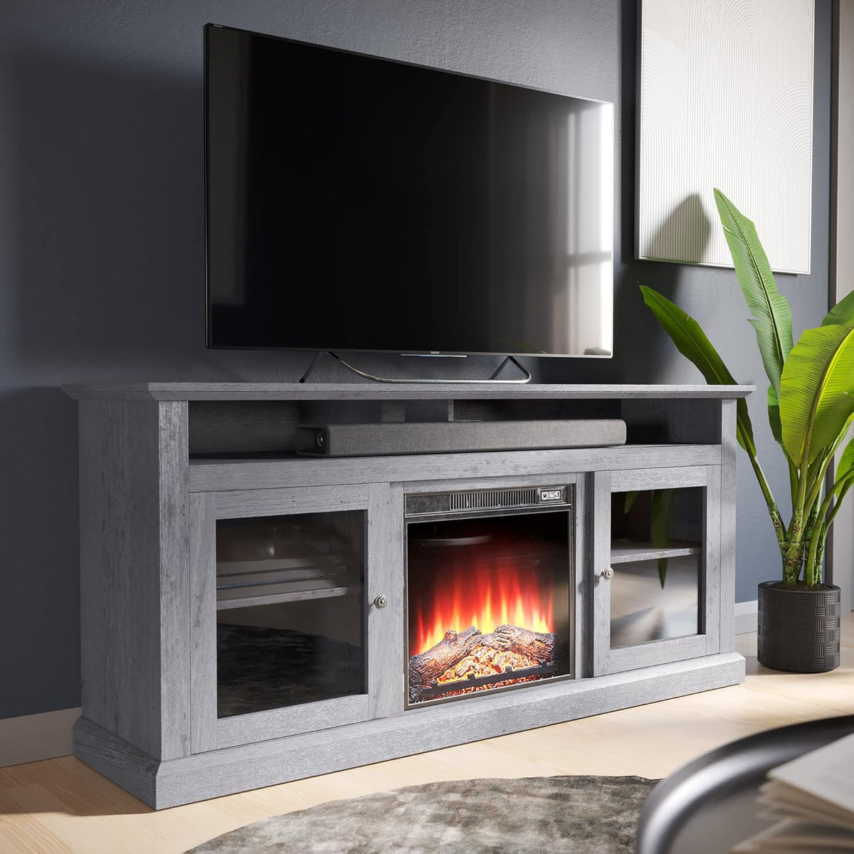 Gray Wash Electric Fireplace TV Stand T6002