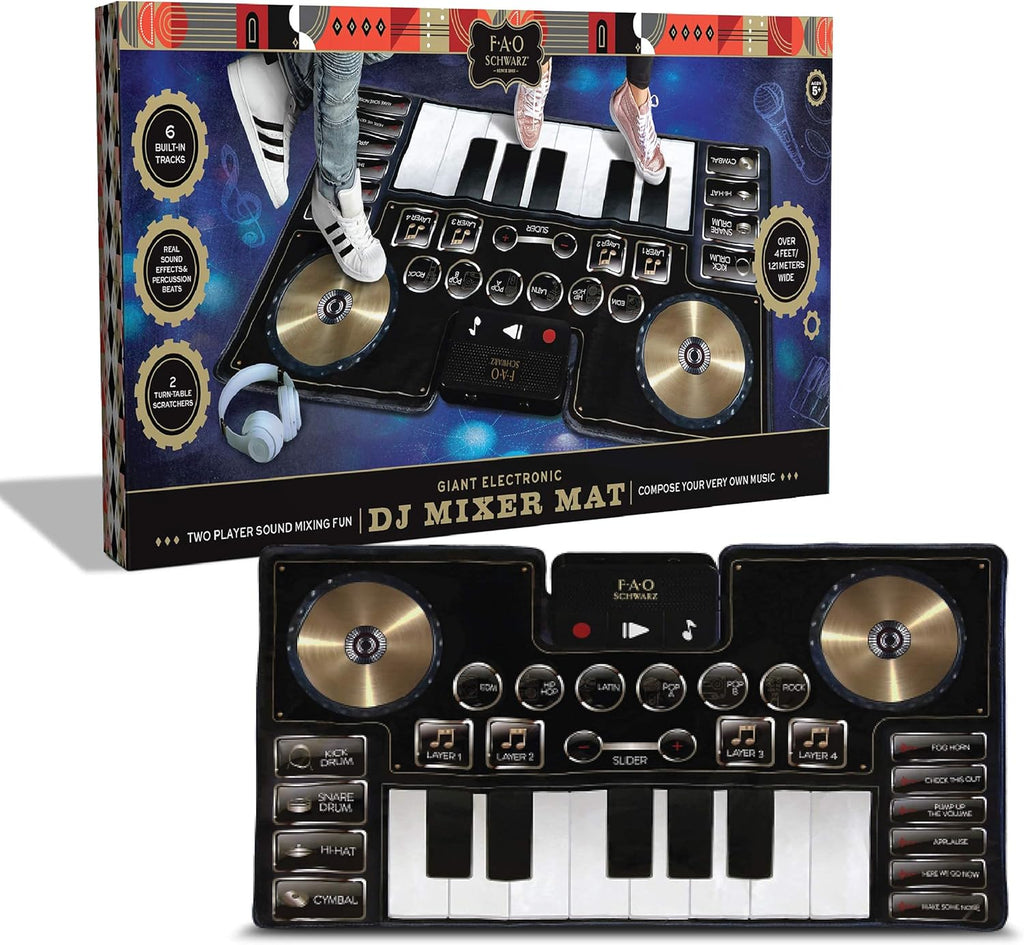 Giant Electronic Dance Mat DJ Mixer with Piano Keyboard & Turntable Scratch Pads, Pack of 2 D140