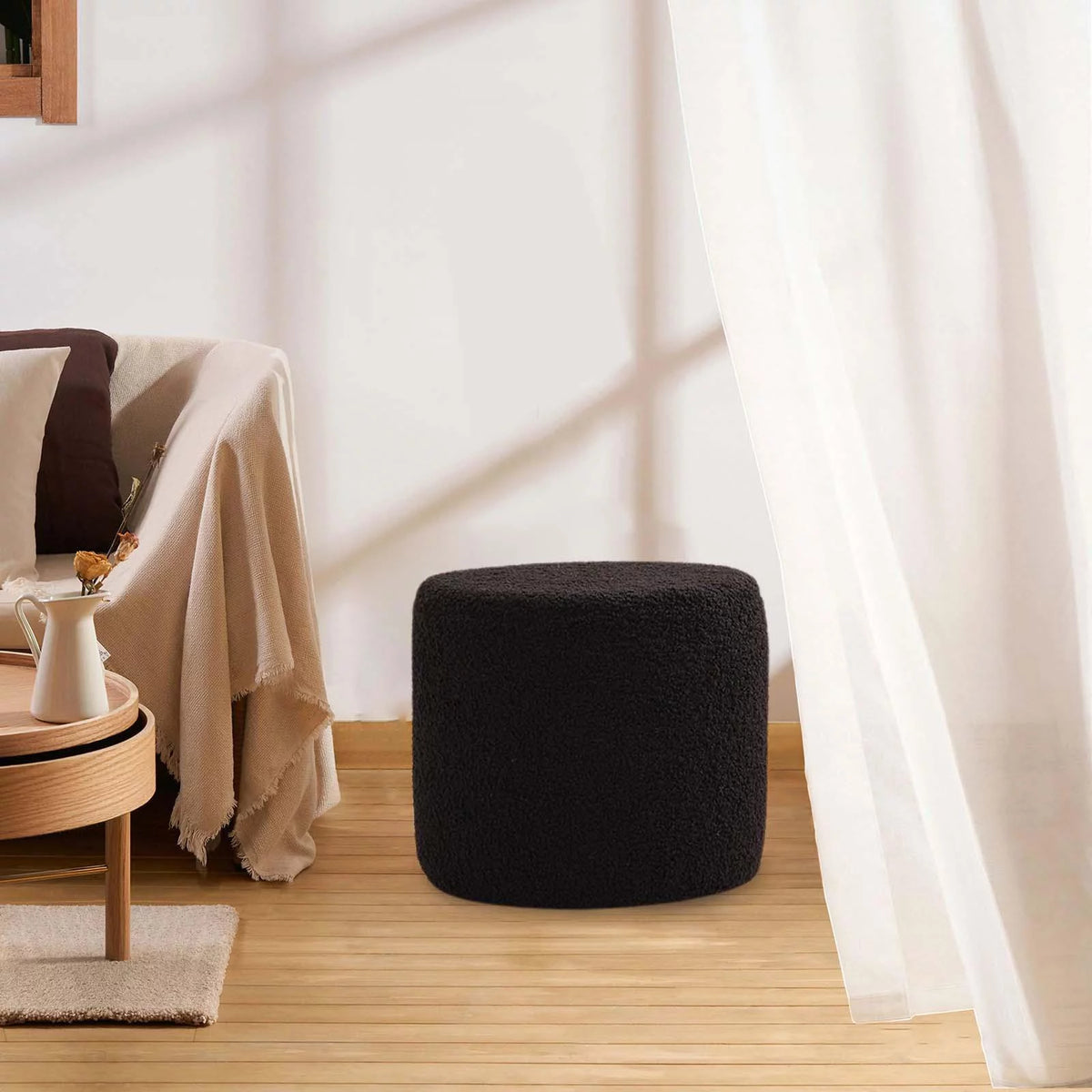 Black Small Footstool Ottoman L7851