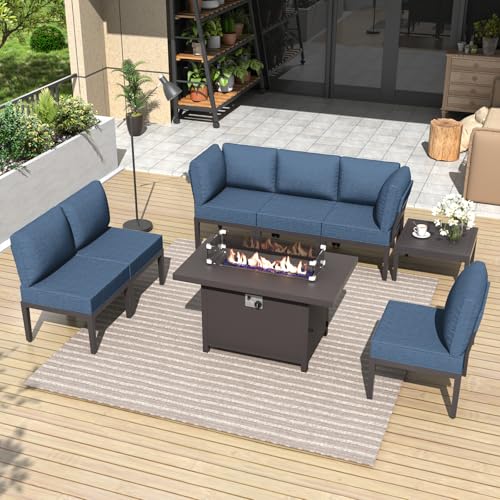 8 Pieces Metal Patio Furniture Set with Fire Pit Table J294