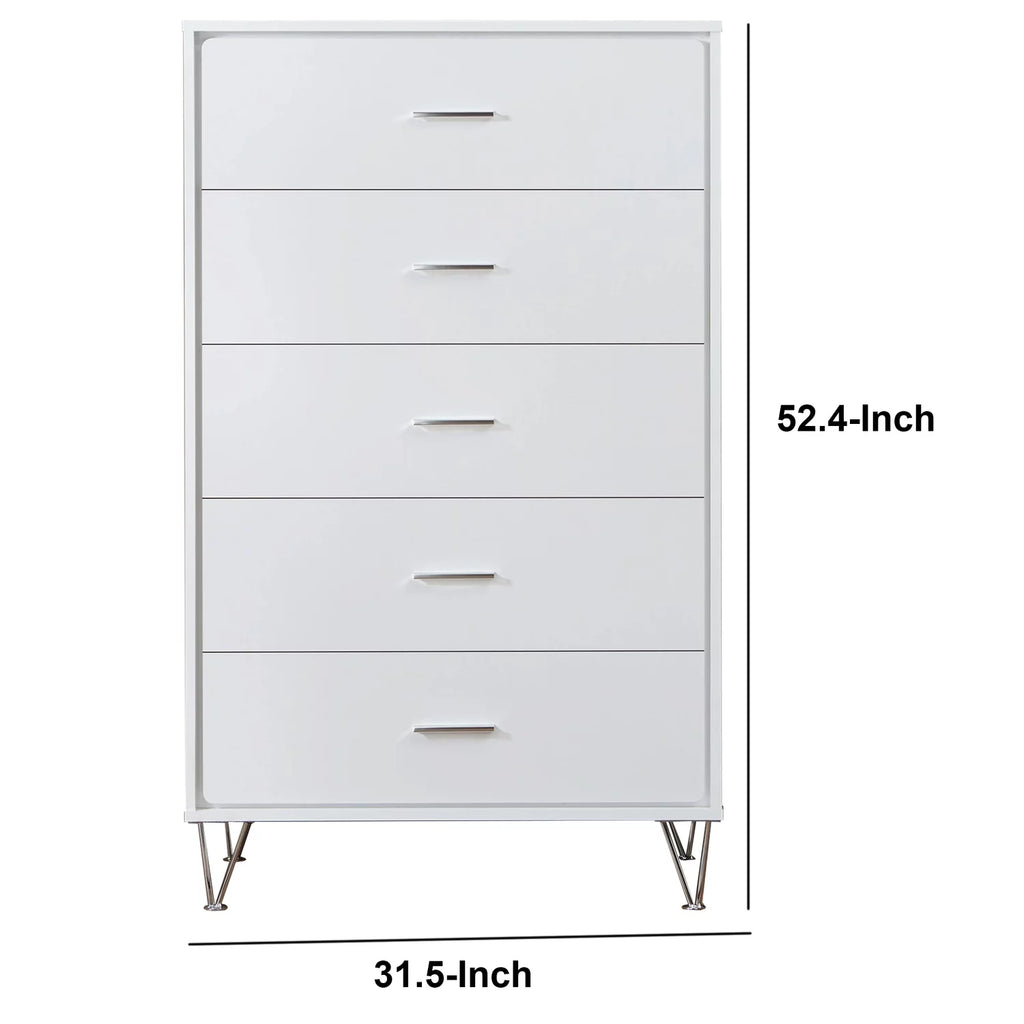 White 5 Drawer Wooden Chest F36280