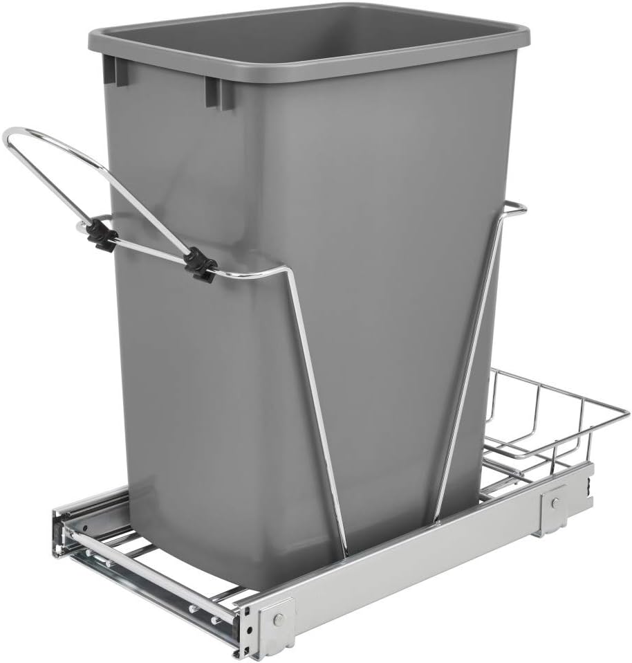 White Chrome Wire Pullout Trash Can C1608
