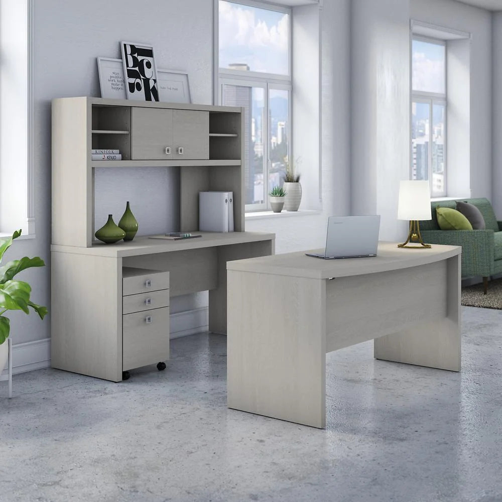 Gray Sand Desk and Credenza with Drawers S43677