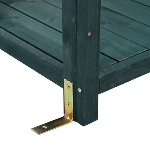 Green Wooden Potting Bench Table with Storage Shelves U86251