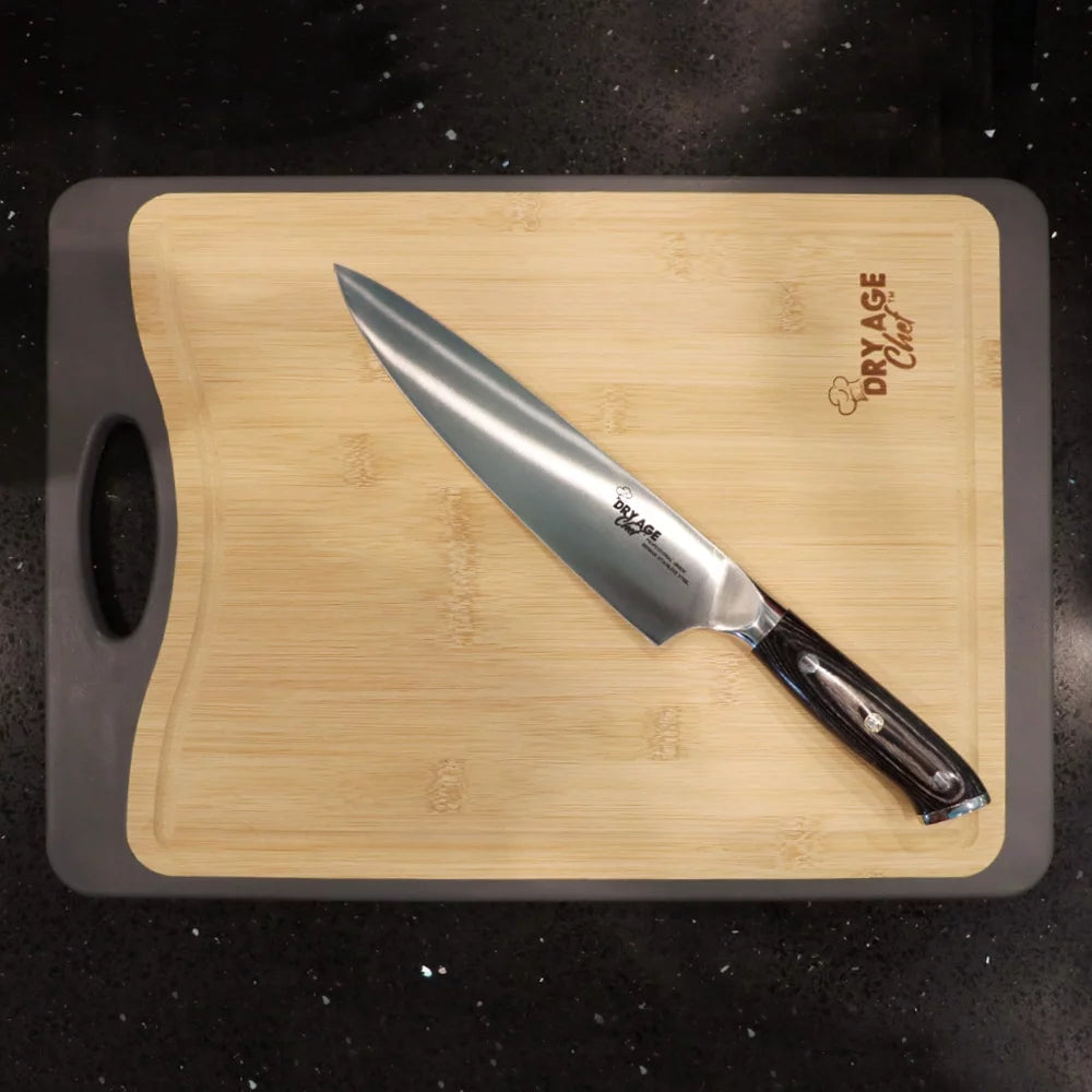 Stainless Steel Chef Butcher Knife & Cutting Board Combo O43870