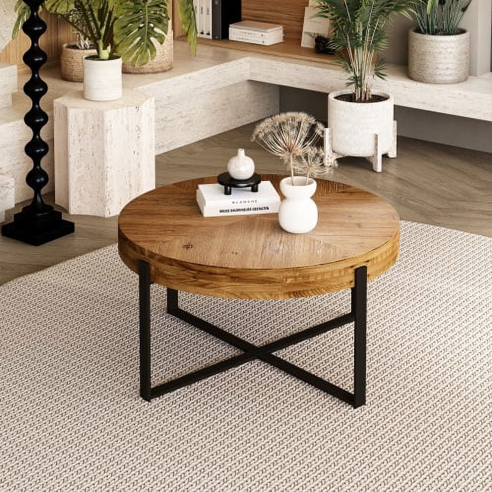 Round Coffee Table with Black Cross Legs Base P5006