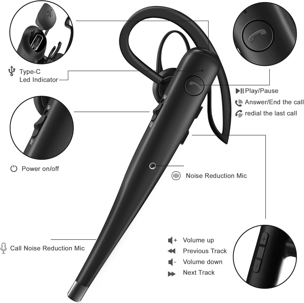 Wireless Bluetooth Earpiece with Dual Mic Noise Cancelling R1111